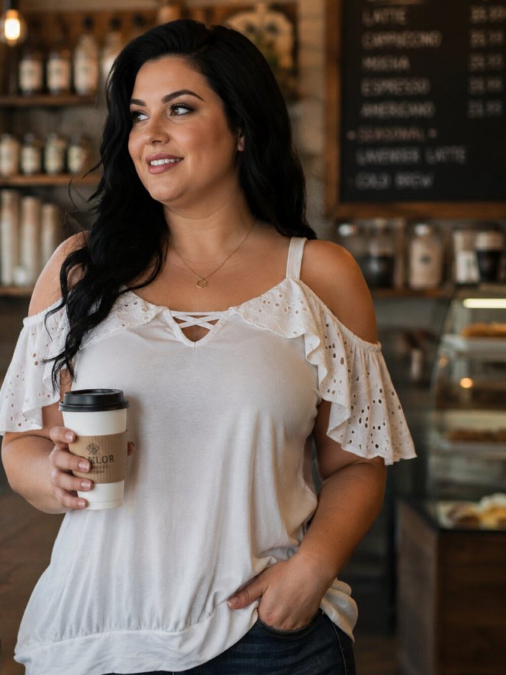 Torrid Super Soft Cold Shoulder Eyelet Ruffle Top White Size 00 Large 10 EUC